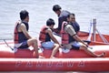 People riding on a banana boat in bali beach Royalty Free Stock Photo