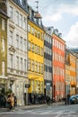 People riding bicycles Copenhagen old town, Denmark. Street style Royalty Free Stock Photo