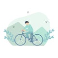 people riding bicycles. Men cyclists. riders cycling in nature. Happy young and old bicyclists. Flat vector illustration isolated