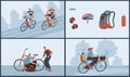 People riding bike, young professional, outdoor transportation, vigorous activity, design, flat style vector