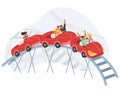 People riding roller coaster, vector illustration. Fairground amusement park attraction. Entertainment, leisure activity