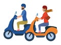 People riding scooters motorcycles cartoon