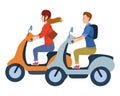 People riding scooters motorcycles cartoon