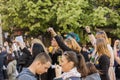 People ringing keys on the demonstration on Prague Wenceslas square against the current government and Babis Royalty Free Stock Photo