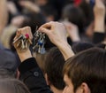 People ringing keys on the demonstration on Prague Wenceslas square against the current government and Babis Royalty Free Stock Photo