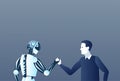 People And Robots Handshake Modern Human And Artificial Intelligence Futuristic Mechanism Technology