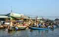 People rowing boat at the market in Soc Trang, southern Vietnam