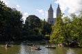 People Rowing Boats in the Lake at Central Park during the Summer in New York City Royalty Free Stock Photo