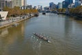 People rowing on Yarra river in the morning