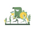 people run in a hurry, time flies concept, hourglass alert, alarm clock design, limited time vector design for website, flayer,