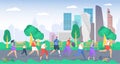 People run in park vector illustration, cartoon flat group sportsman characters running together, active family or Royalty Free Stock Photo