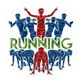 People run, Runner ,Marathon running, Team work running, Group of people running with text running