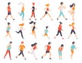 People Runner in Sportive Clothes Running and Jogging Engaged in Sport Activity Big Vector Set