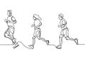 People running continuous one line drawing minimalism design vector illustration. Man and girls doing exercise for healthy