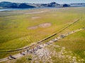 People running at country road near river aerial landscape Royalty Free Stock Photo