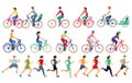 People running and cycling, doing sports, illustration