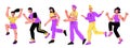 People running and doing sports. Group of colorful runners or joggers, vector.