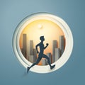 People running for health in city landscape.Marathon or Trail running sport activity. Paper art vector illustration