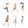 People Running and Jogging Doing Sport and Physical Exercise Training Body and Muscle Vector Set