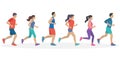 People running. Men and Women jogging. Marathon race concept. Sport and fitness design template with runners and athletes in flat