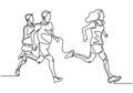 People running one continuous line drawing vector illustration design Royalty Free Stock Photo