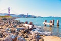 People running on sunny weekend by Golden Gate Bridge Royalty Free Stock Photo