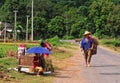 People on rural road in Lai Chau, Vietnam