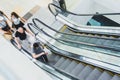 People rush on escalator motion blurred Royalty Free Stock Photo