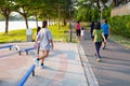 People ruuning at park in evening Royalty Free Stock Photo