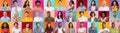 People's Emotions. Mosaic With Happy Excited Faces Of Multiethnic Men And Women Royalty Free Stock Photo