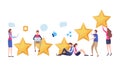 People`s giving five star rating via website application. User feedback review scroll. Social media. Cartoon illustration vector.