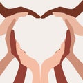 People`s hands with dark and light skin in the shape of a heart. Diversity, international. Friendship, love, togetherness, team Royalty Free Stock Photo
