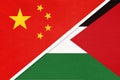 People`s Republic of China or PRC vs Palestine national flag from textile. Relationship between two asian countries