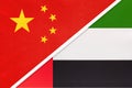 People`s Republic of China or PRC vs United Arab Emirates national flag. Relationship between asian countries Royalty Free Stock Photo