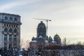 People`s Salvation Cathedral Catedrala Mantuirii Neamului construction site on snowy day in Bucharest, Romania, 2021 Royalty Free Stock Photo