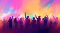 People& x27;s silhouettes at a music festival, radiating energetic hues, a visual feast of AI-enhanced, neural color