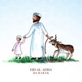 People are sacrificing goats orqurban on eid al adha mubarak festival card background