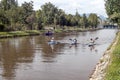 People sailing canoe