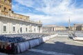 View of St. Peter`s Square with semicircular colonnade with statues Piazza Obliqua and St. Peter`s Basilica in Vatican City Royalty Free Stock Photo