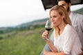 People sampling and tasting wines in vineyard Royalty Free Stock Photo