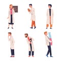 People Scientist Character Working in Laboratory Engaged in Research Vector Set