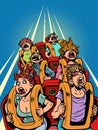 People scream and ride a roller coaster. Poster for amusement park and free leisure. A banner with a unique offer that Royalty Free Stock Photo