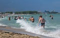 People in the sea water before the storm begins Royalty Free Stock Photo