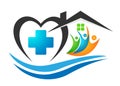 People sea wave home heart medical logo icon winning people union together team work success wellness summer symbol icon