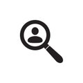 People search vector icon. Magnifying glass with man inside. Vector illustration, flat design. Royalty Free Stock Photo