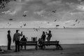 People In The Seaside On A Small Town Royalty Free Stock Photo