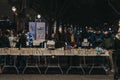 People at second hand book market in Southbank, London, in the evening Royalty Free Stock Photo