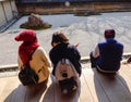 People seeing the rock garden at the park in Kyoto, Japan