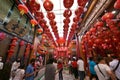 People seeking New Year blessings from Caishen, the Chinese God of Wealth at Bangkok\'s colorful Wat Mangkon Kamalawat