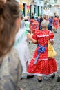 People are seen in the streets of Pelourinho dressed in costume for the feast of Sao Joao
